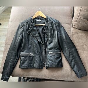 Black faux leather moto jacket